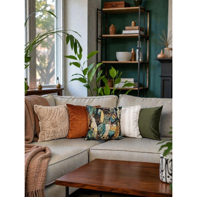 Gek op kussens! Sierkussen green parrots | 45 x 45 cm | katoen/linnen 3480765 large