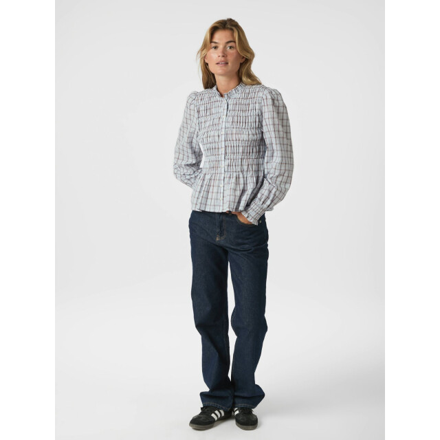 Neo Noir mocca smock check blouse 166900 145 light blue 06615.210.0035 large