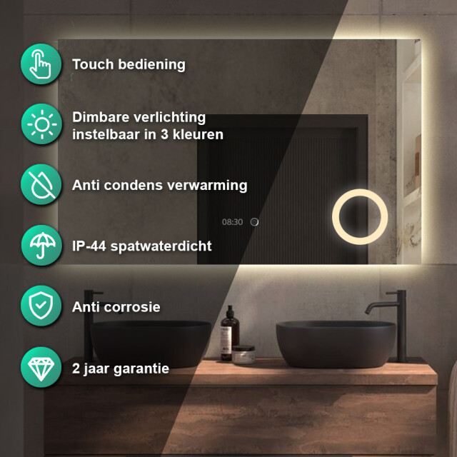 Vtw Living badkamerspiegel met led verlichting en verwarming 120 x 80 cm 3433451 large