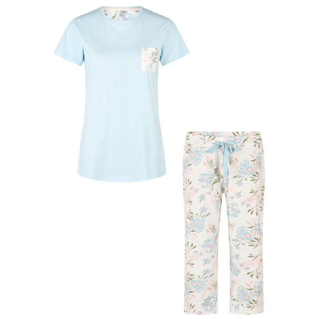 By Louise Dames capri pyjama set driekwart blauw/wit gebloemd BL-550-02 large
