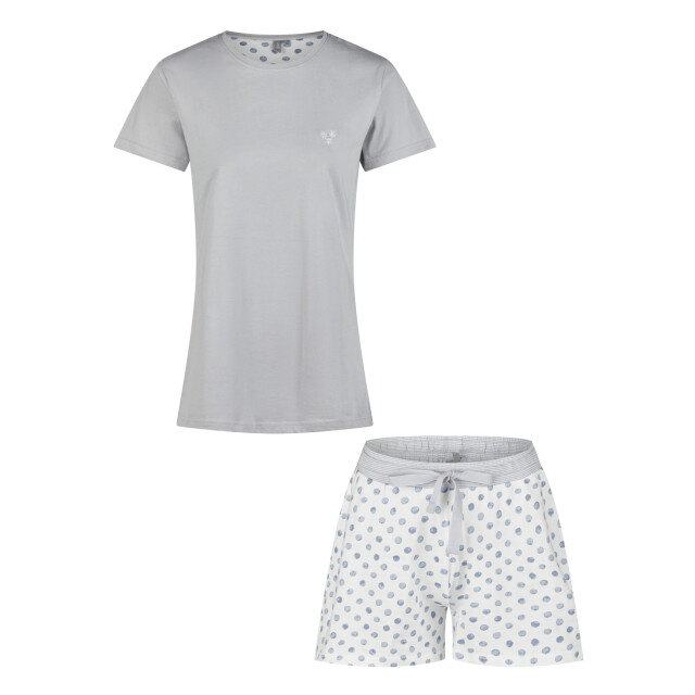 By Louise Dames korte pyjama set shortama blauw/wit gestipt BL-572-02 large