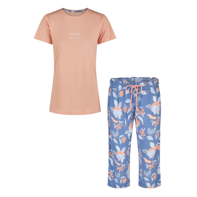 By Louise Dames capri pyjama set driekwart oranje/blauw gebloemd BL-555-02 large
