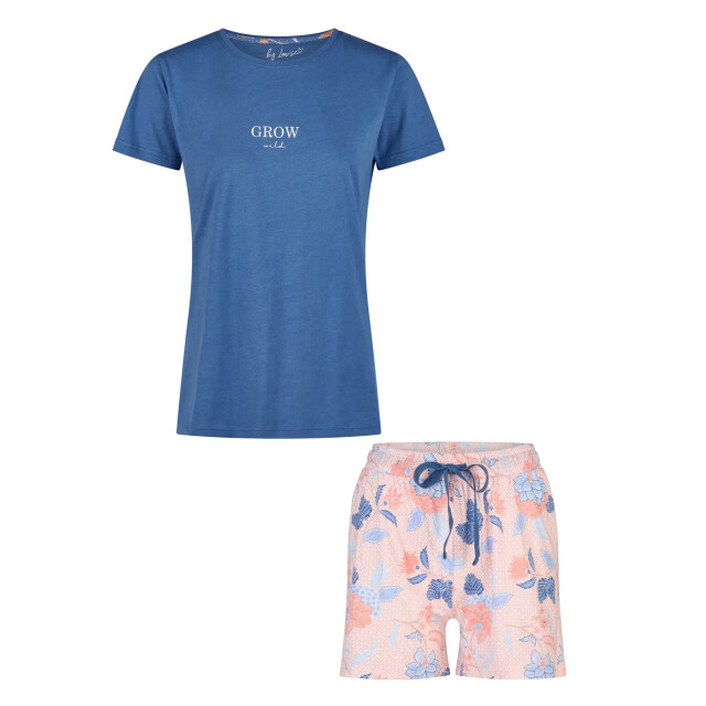By Louise Dames korte pyjama set shortama blauw/roze gebloemd BL-557-02 large