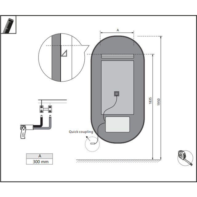 Vtw Living badkamerspiegel ovaal met led verlichting en verwarming goud 50 x 3041809 large