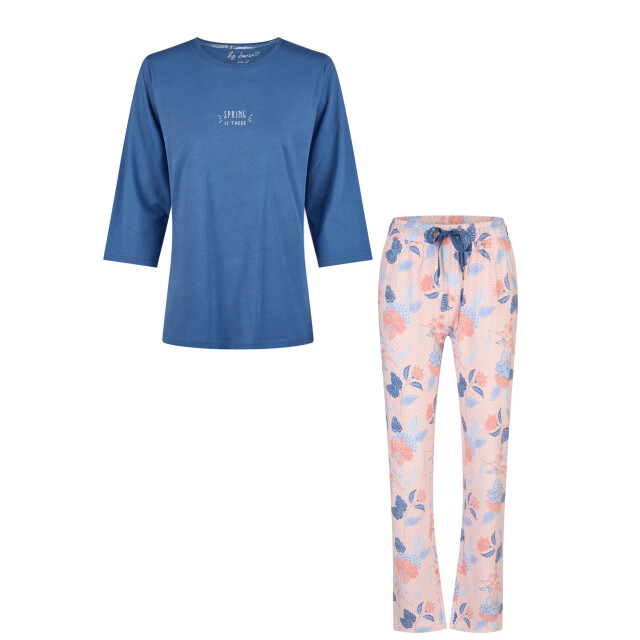 By Louise Dames pyjama set lang blauw/roze gebloemd BL-554-02 large