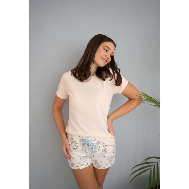 By Louise Dames korte pyjama set shortama roze/wit gebloemd BL-551-02 large