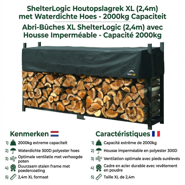 ShelterLogic ® houtopslagrek xl met hoes sl90381 brandhoutrek 36x239x119 cm 3047862 large