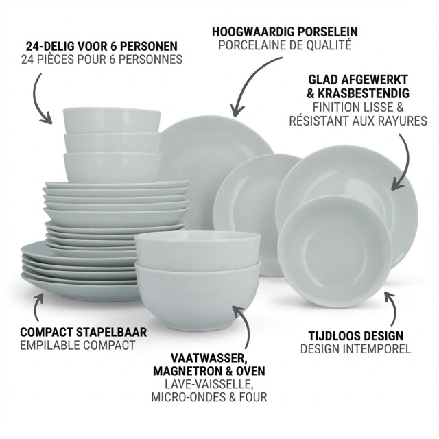 Luzzo ® base serviesset 6 persoons met pastaborden 24 delig - 3047572 large