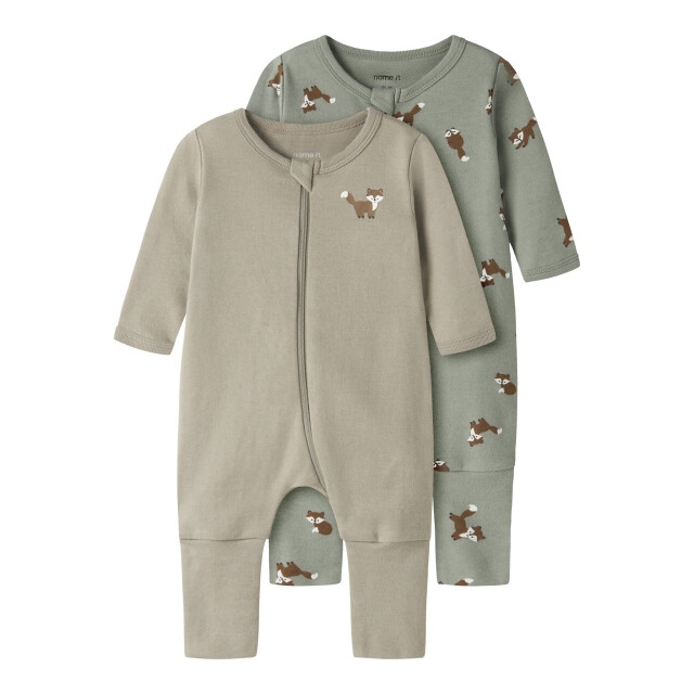 Name It Jongens kinder bodysuit nbmnightsuit 2-pack beige/groen vosprint 13250790-Shadow large