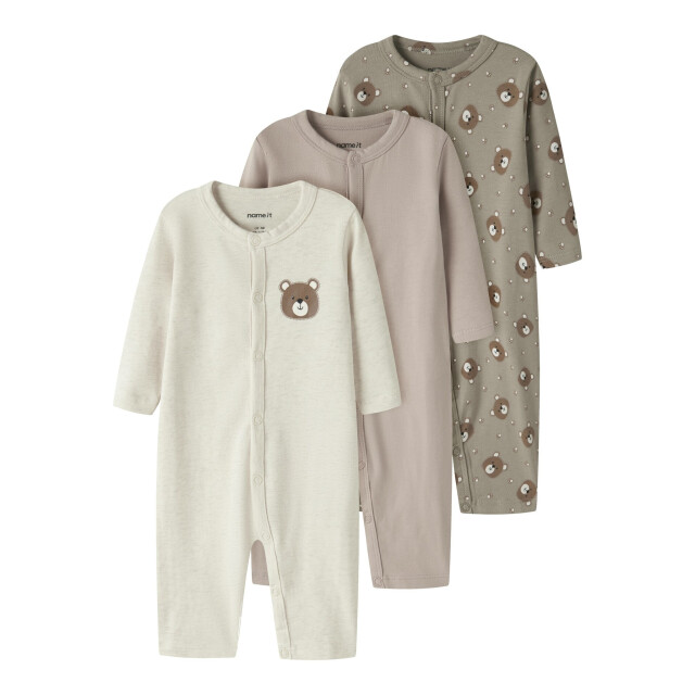 Name It Kinder bodysuit unisex nbnnight 3-pack beige/roze/groen vosprint 13254860-Vintage Khaki large