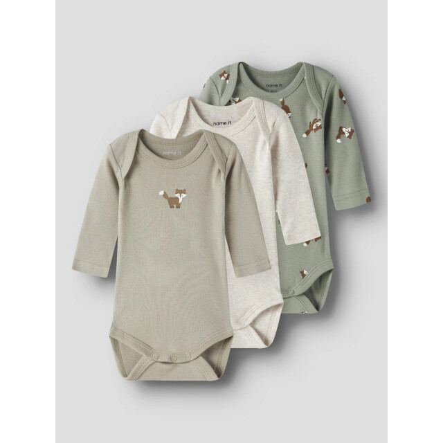 Name It Jongens kinder bodysuit nbmbody 3-pack effen grijs/beige/groen vosprint 13250789-Shadow large