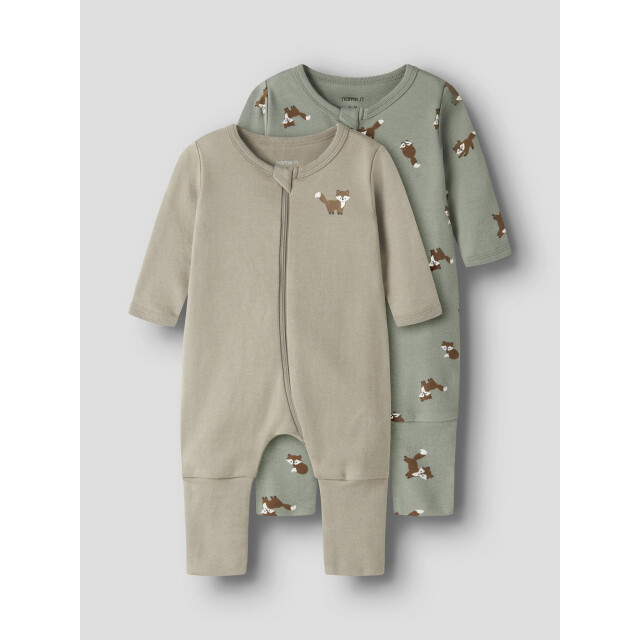 Name It Jongens kinder bodysuit nbmnightsuit 2-pack beige/groen vosprint 13250790-Shadow large