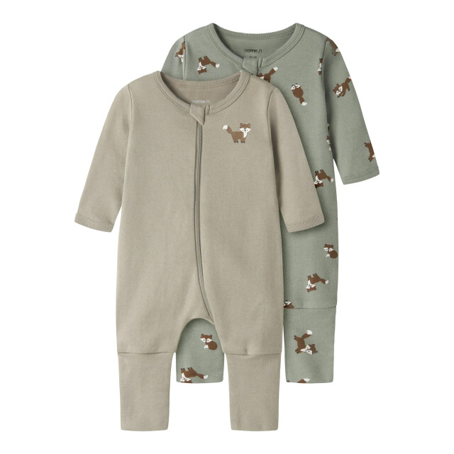 Name It Jongens kinder bodysuit nbmnightsuit 2-pack beige/groen vosprint 13250790-Shadow large