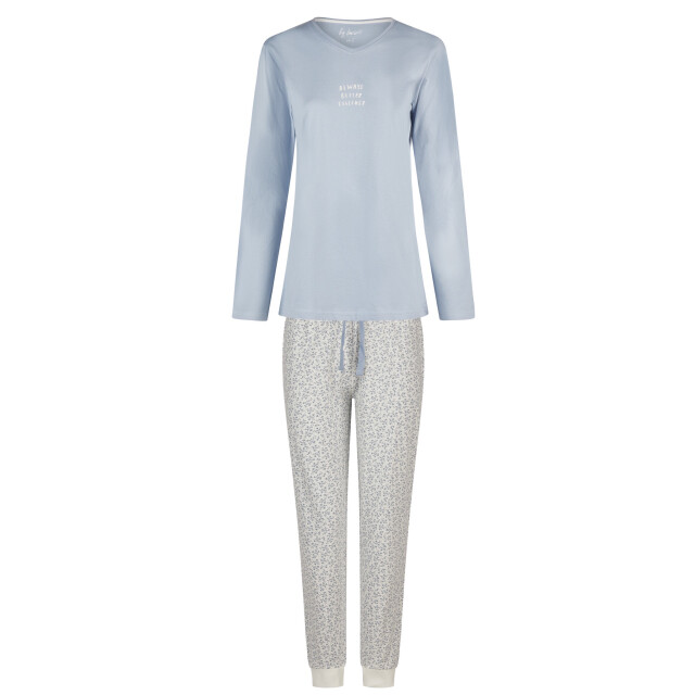 By Louise Dames pyjama set lang v-hals blauw gebloemd BL-6012-02 large