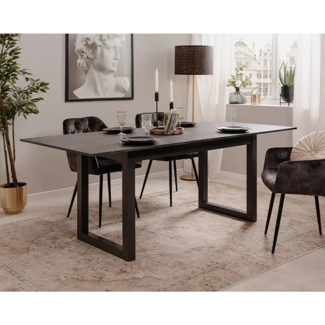 CaliCosy Uitschuifbare rechthoekige eettafel met antracietkleurig leisteeneffect l160/200 3438052 large