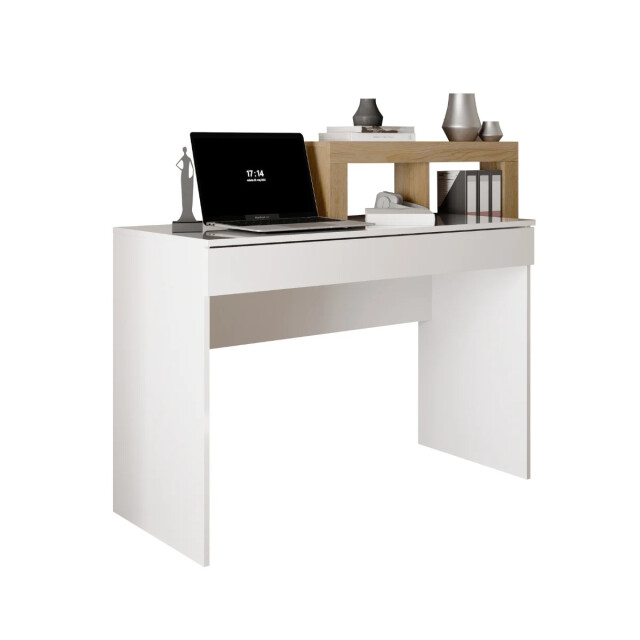 CaliCosy Bureau met 1 grote lade en 4 niches decor eiken cadix en glanzend wit l76 cm - 3438111 large