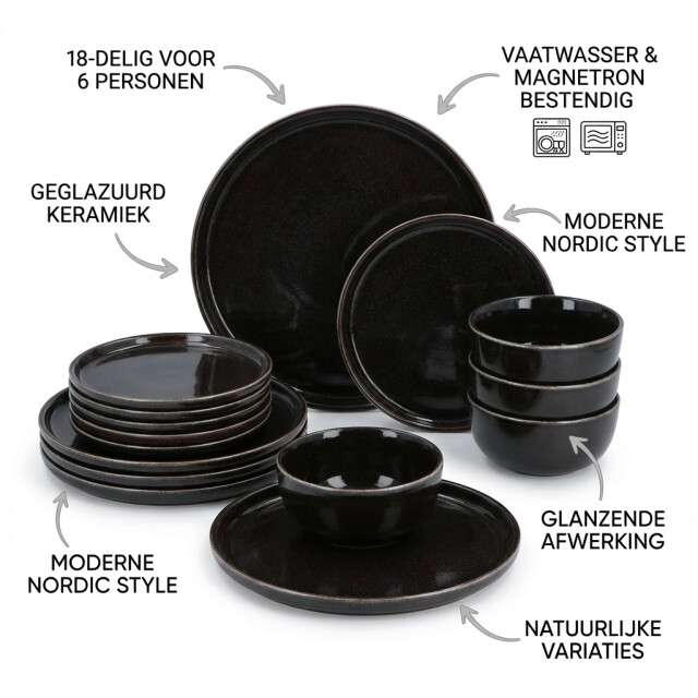 Secret de Gourmet 6 persoons 18-delig serviesset terre geglazuurd keramiek - 3047559 large