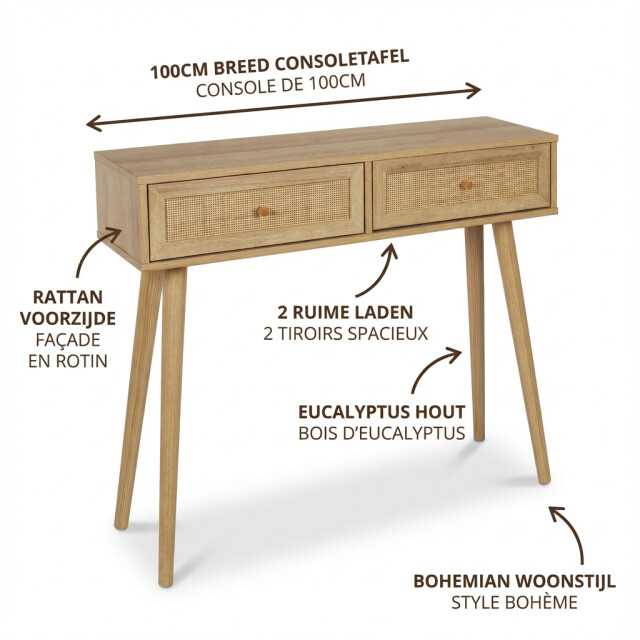 Home Deco Factory Sidetable bali met rattan voorzijde 29x100x81 cm consoletafel - 3048952 large