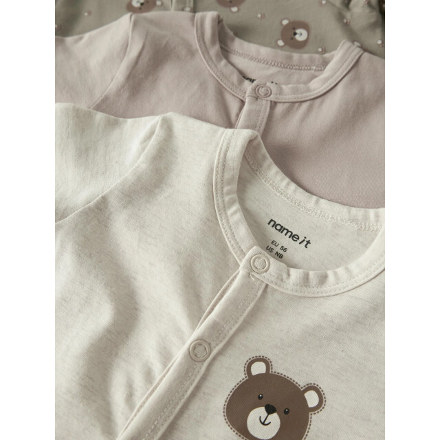 Name It Kinder bodysuit unisex nbnnight 3-pack beige/roze/groen vosprint 13254860-Vintage Khaki large
