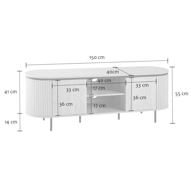 CaliCosy Tv-meubel met 2 deuren en zijkanten met groef l150 cm malaga 3205795 large