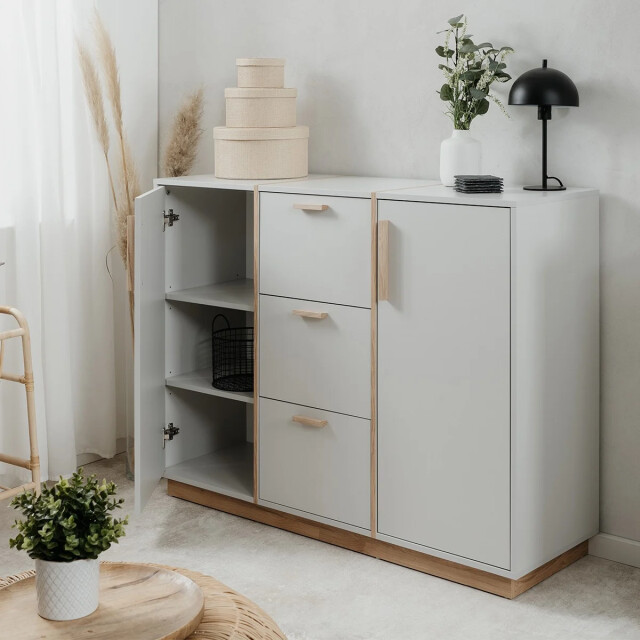 CaliCosy Buffetkast met 2 deuren en 3 lades, wit en hout, l 125 cm split 3439360 large