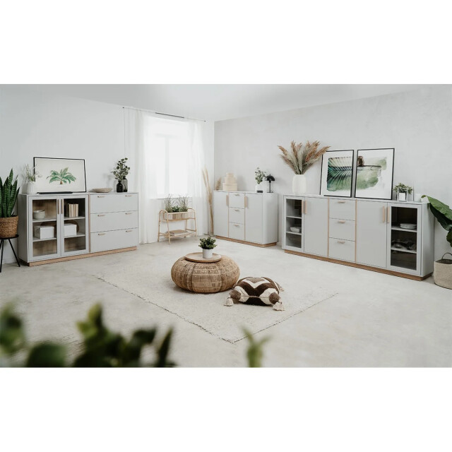 CaliCosy Buffetkast met 2 deuren en 3 lades, wit en hout, l 125 cm split 3439360 large