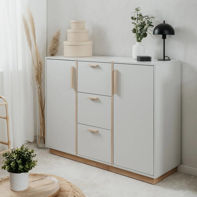 CaliCosy Buffetkast met 2 deuren en 3 lades, wit en hout, l 125 cm split 3439360 large