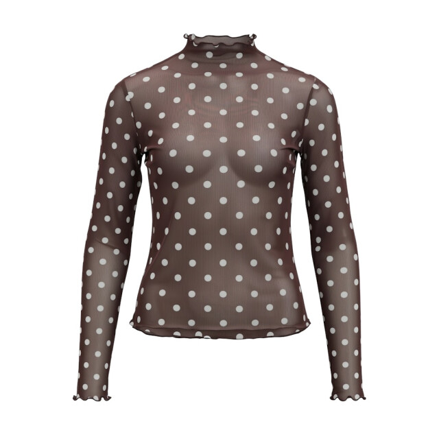 Object objnela ls o-neck mesh top rep 23046001 seal brown white dots 06012.849.0052 large