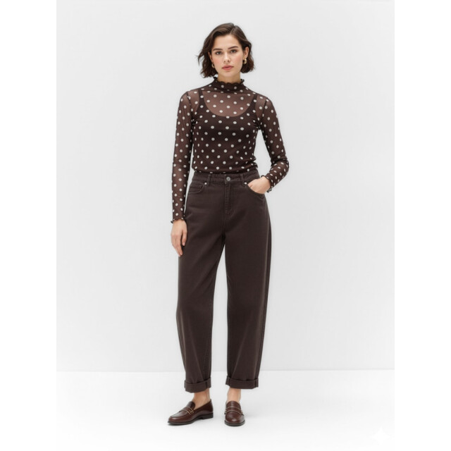 Object objnela ls o-neck mesh top rep 23046001 seal brown white dots 06012.849.0052 large