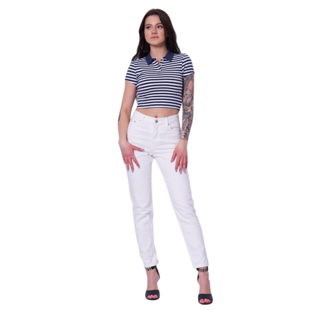 Tommy Hilfiger Dames gestreept poloshirt UTNA401_whitenavy large