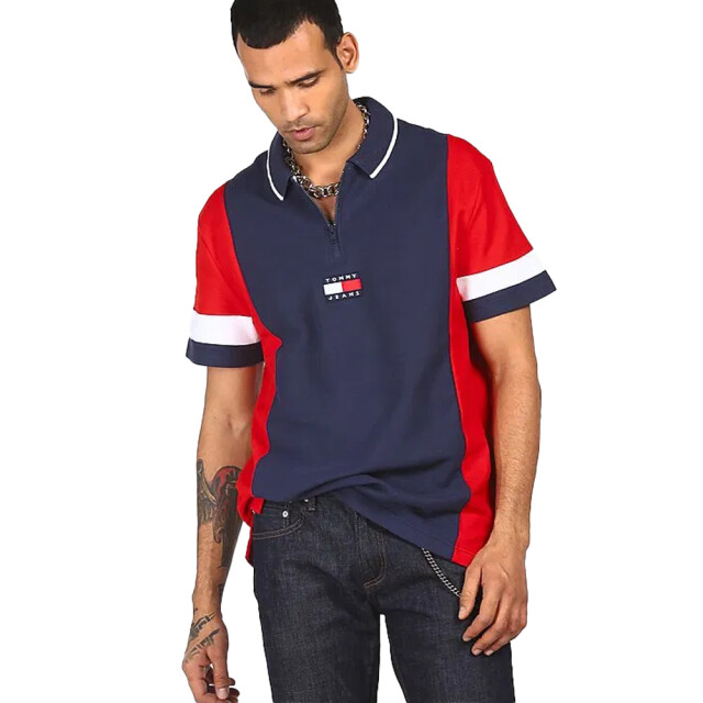 Tommy Hilfiger Herenpoloshirt met kleurblok UTNA611_navyredwhite large