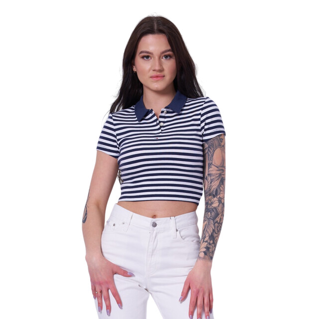 Tommy Hilfiger Dames gestreept poloshirt UTNA401_whitenavy large