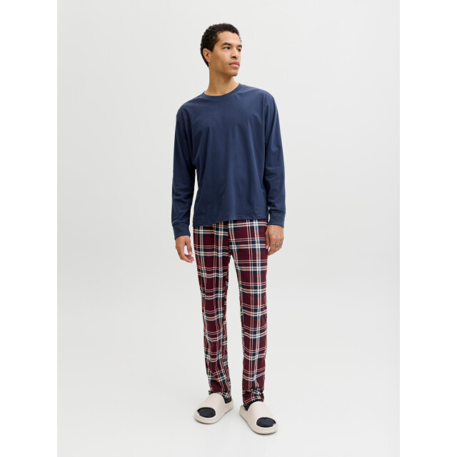 Jack & Jones Heren lounge pyjama set lang jacmixed polyester geruit blauw/rood 12273626-Port Royale large