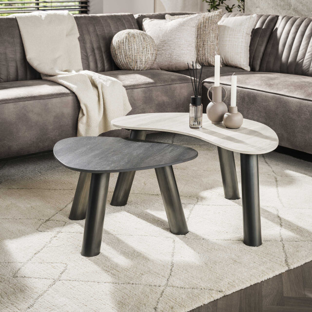 Hoyz salontafel twin organisch set van 2 3d keramiek travertin 3423830 large