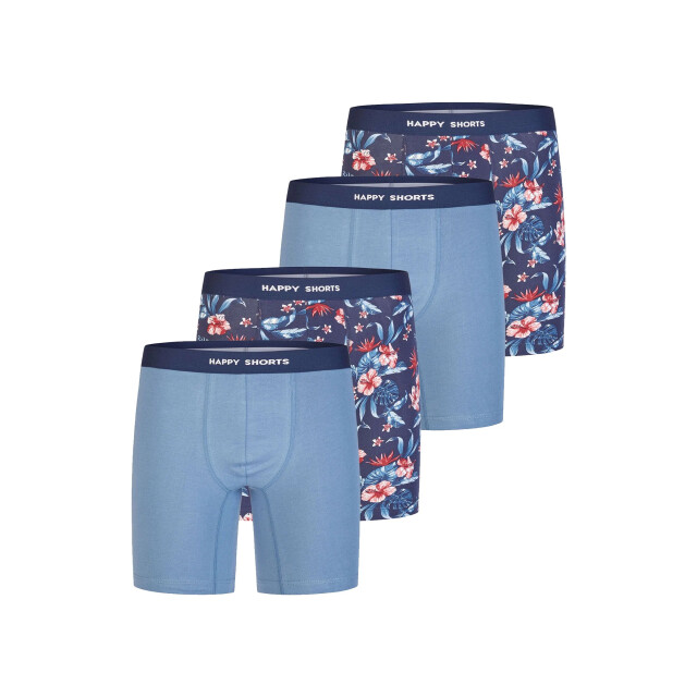Happy Shorts Heren boxershorts met lange pijpen boxer briefs 4-pack hawaii gebloemd/blauw HS-J-1268-LONG-2X large