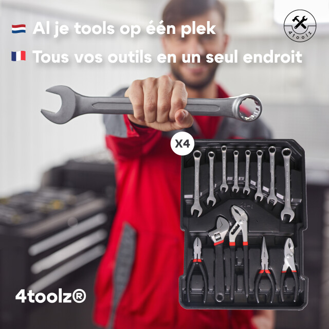 4toolz ® gereedschapskoffer xxl 1020-delig aluminium trolley met wielen 3068381 large