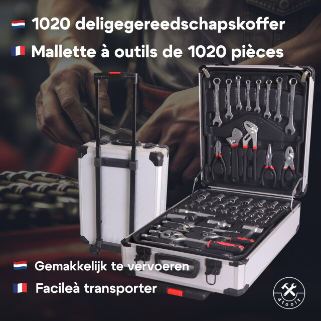 4toolz ® gereedschapskoffer xxl 1020-delig aluminium trolley met wielen 3068381 large