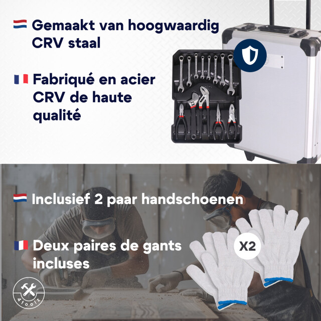 4toolz ® gereedschapskoffer xxl 1020-delig aluminium trolley met wielen 3068381 large