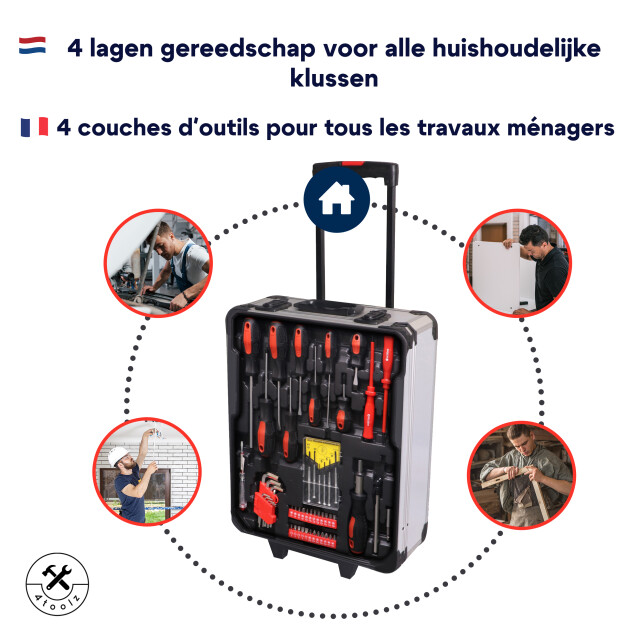 4toolz ® gereedschapskoffer xxl 1020-delig aluminium trolley met wielen 3068381 large