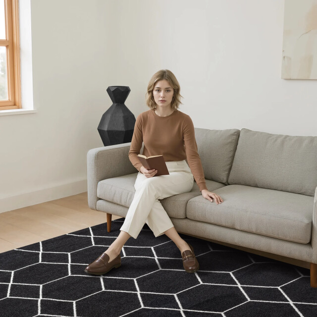 Muratap Trellis uni effen laagpolig vloerkleed modern 120x170 cm 3446759 large