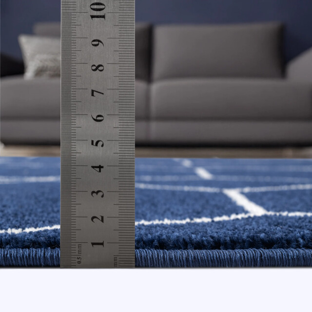 Muratap Trellis uni rond effen laagpolig vloerkleed modern navy- 200 cm rond 3446772 large