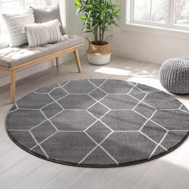 Muratap Trellis uni rond effen laagpolig vloerkleed modern 120 cm rond 3446844 large