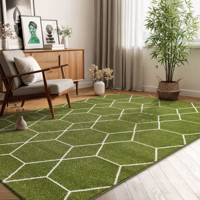 Muratap Trellis uni effen laagpolig vloerkleed modern 160x230 cm 3446767 large