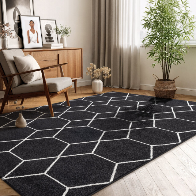 Muratap Trellis uni effen laagpolig vloerkleed modern 120x170 cm 3446759 large