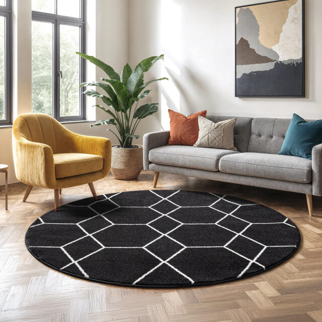 Muratap Trellis uni rond effen laagpolig vloerkleed modern 200 cm rond 3446752 large