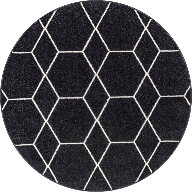 Muratap Trellis uni rond effen laagpolig vloerkleed modern 200 cm rond 3446752 large