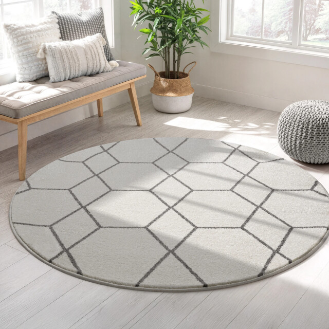 Muratap Trellis uni rond effen laagpolig vloerkleed modern 150 cm rond 3446823 large