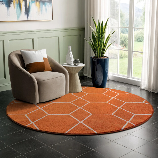 Muratap Trellis uni rond effen laagpolig vloerkleed modern 200 cm rond 3446782 large