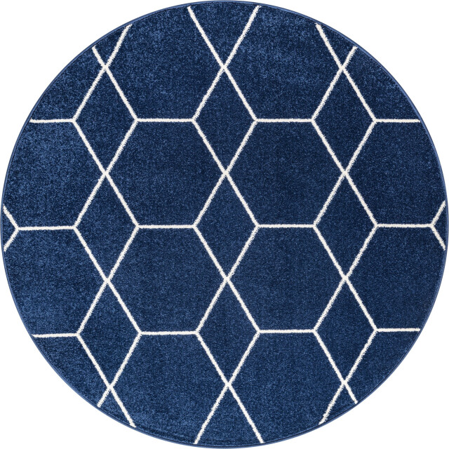 Muratap Trellis uni rond effen laagpolig vloerkleed modern navy- 200 cm rond 3446772 large