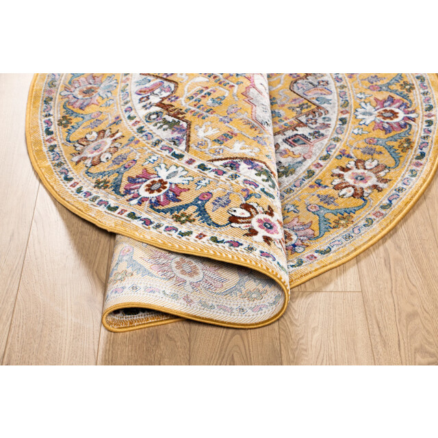 Muratap Picasso sedona rond vintage vloerkleed multi / geel laagpolig- 300 cm rond 3437667 large